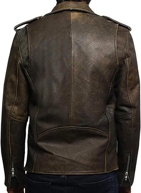 Men’s Brown Belted Motorcycle Leather Jacket - Image 2