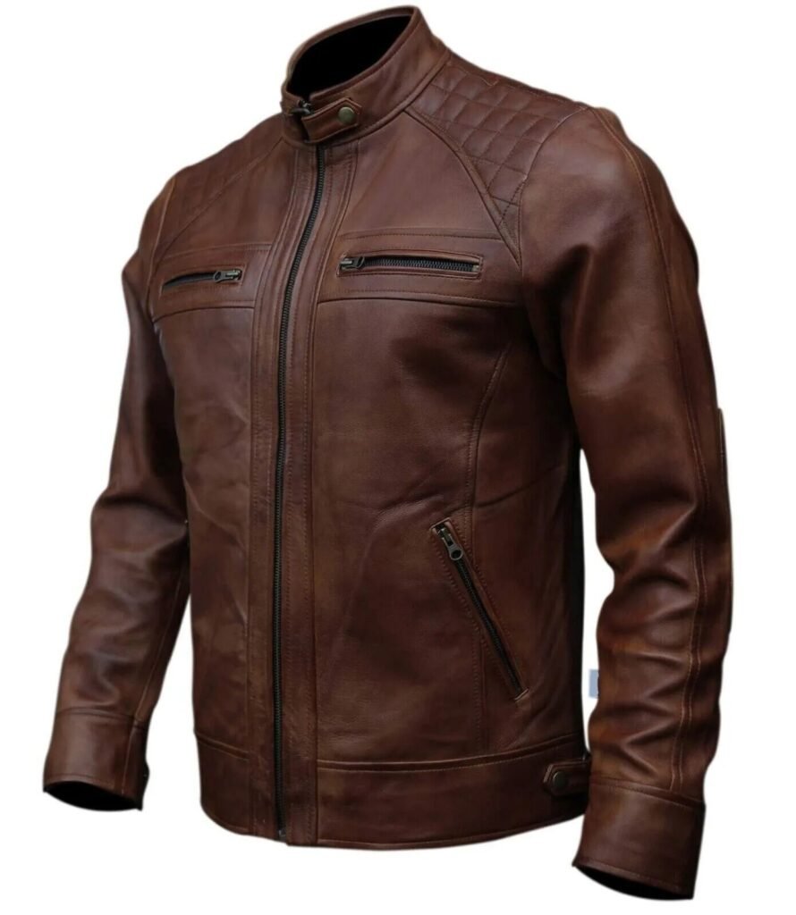Men’s Cafe Racer Biker Brown Sheepskin Leather Jacket