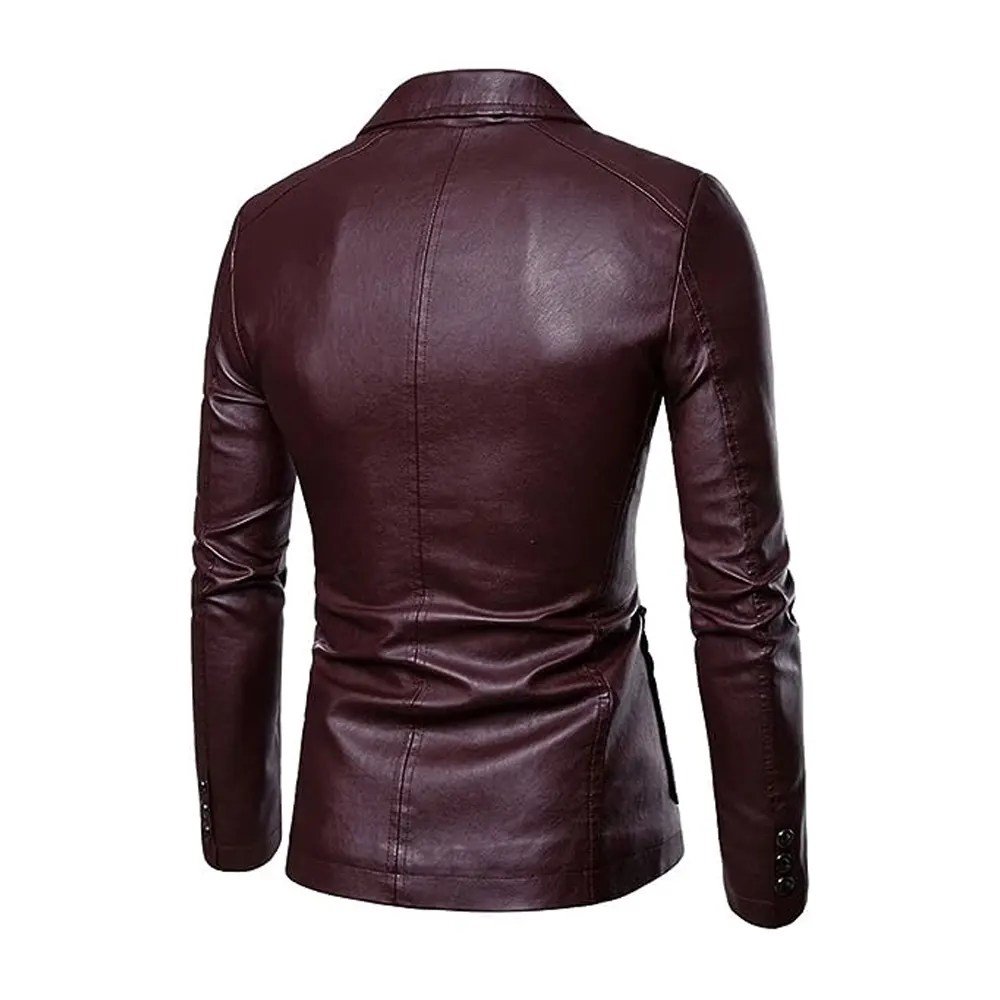 Men’s Maroon Winter Leather Blazer Jacket - Image 2