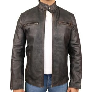 Men’s Black Motorcycle Vintage Cafe Racer Leather Jacket