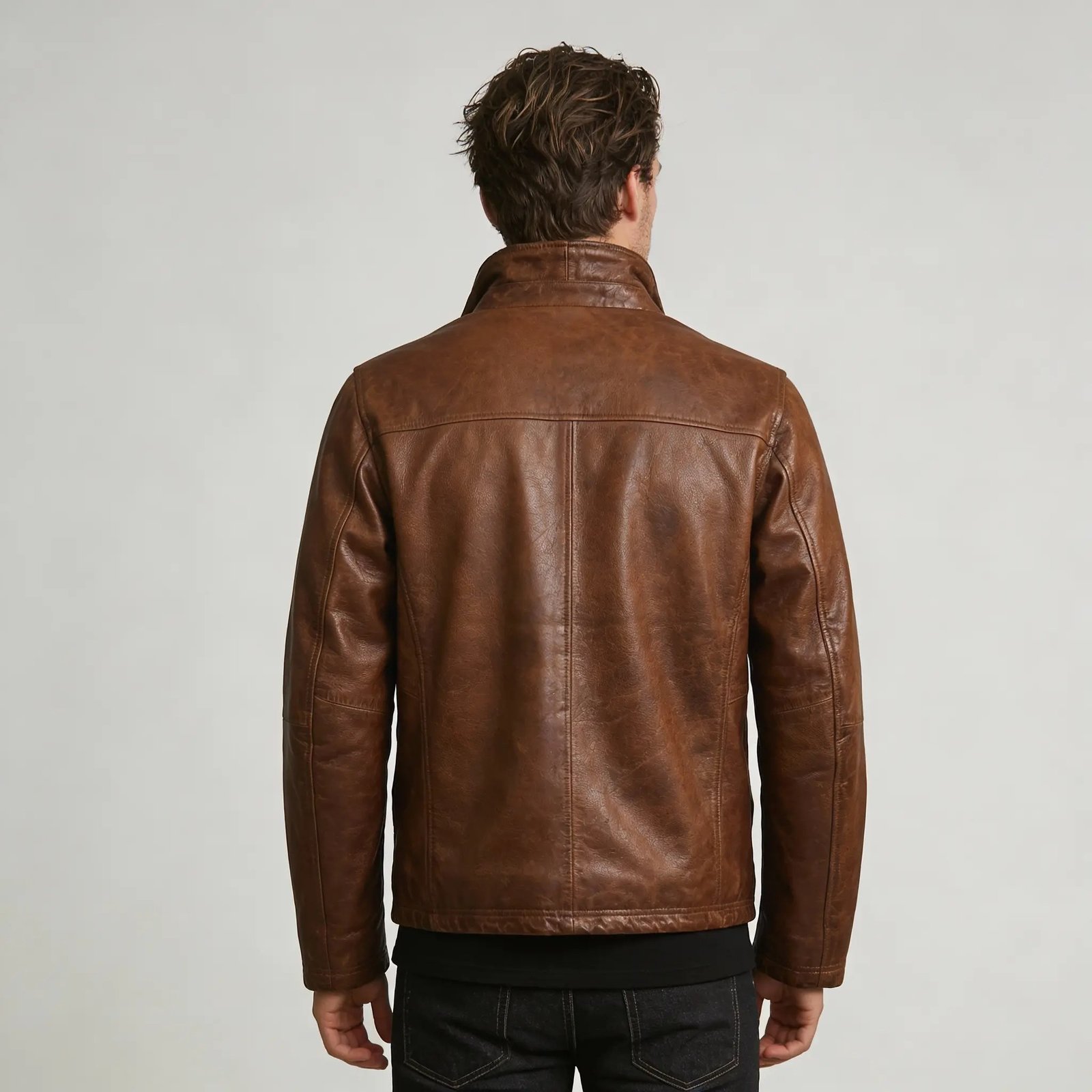 Men’s Brown Vintage Leather Jacket - Image 3