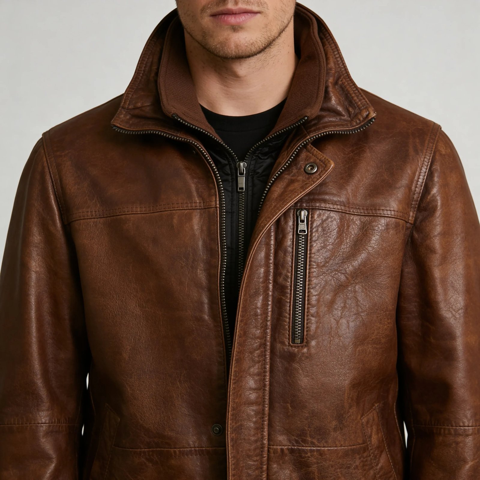 Men’s Brown Vintage Leather Jacket - Image 5