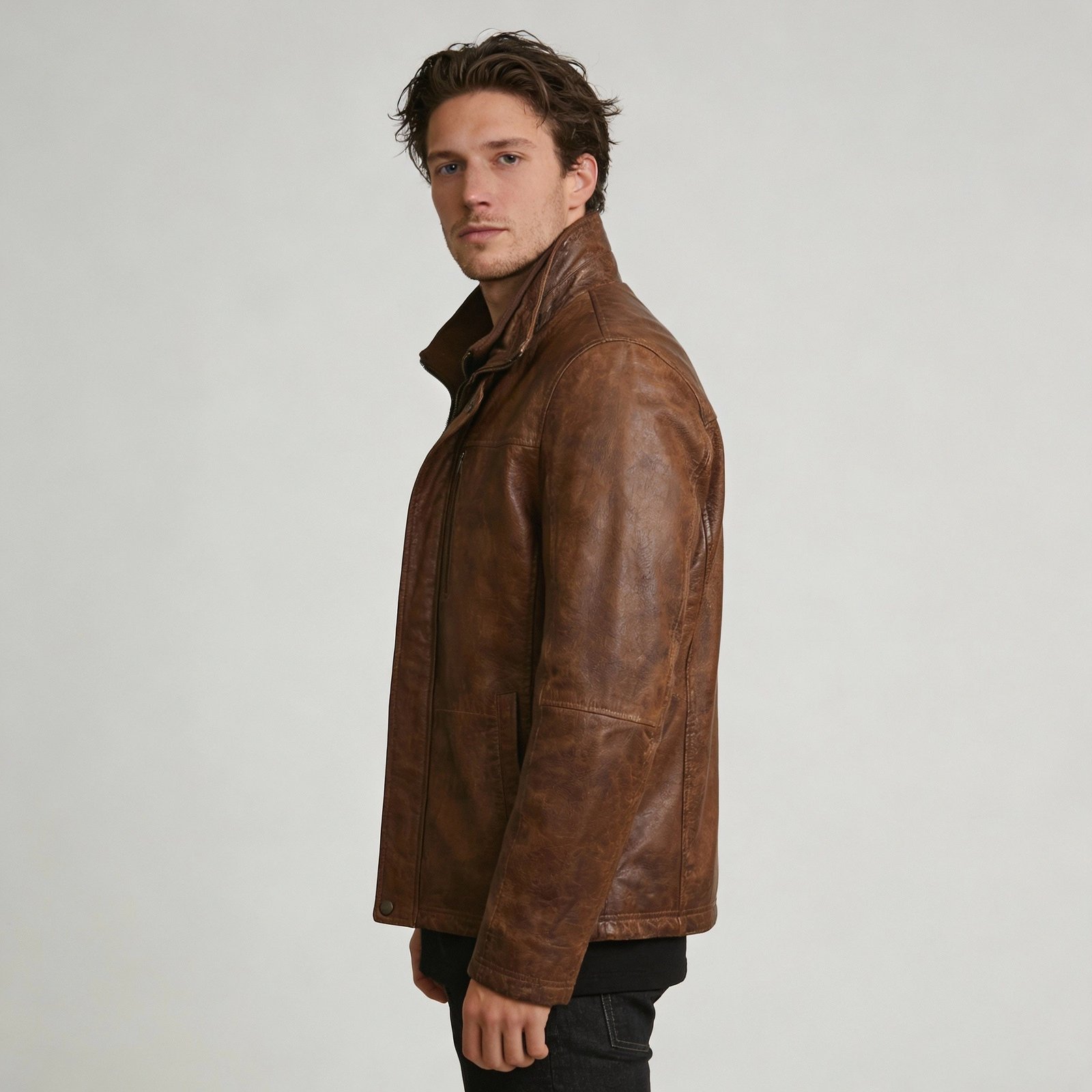 Men’s Brown Vintage Leather Jacket - Image 4