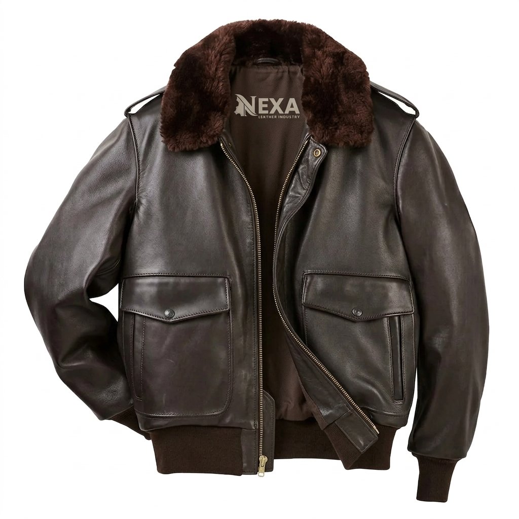 G1 Navy Bomber Leather Fur Jacket