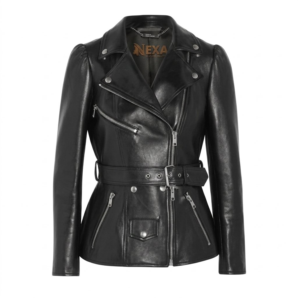 Women’s Black Lambskin Belted Leather Jacket