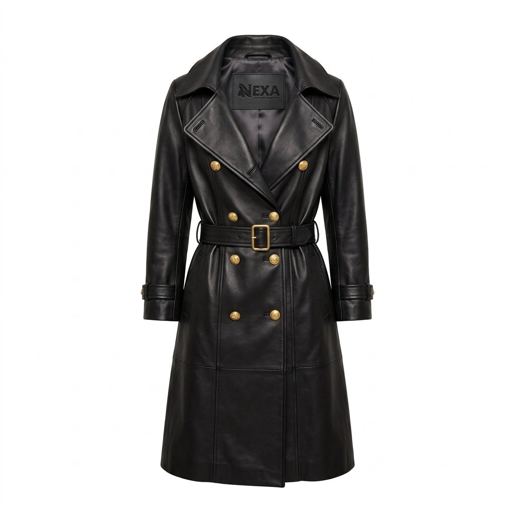 Women’s Black Double Breasted Leather Coat