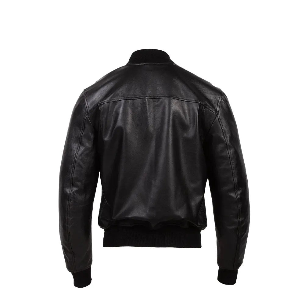 Women’s Black Zip Leather Bomber Jacket - Image 2