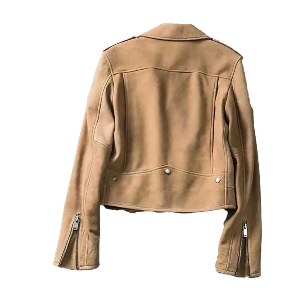 Women’s Motorcycle Tobacco Suede Leather Jacket - Image 2