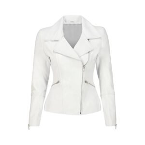 Women’s White Lambskin Leather Motorcycle Jacket