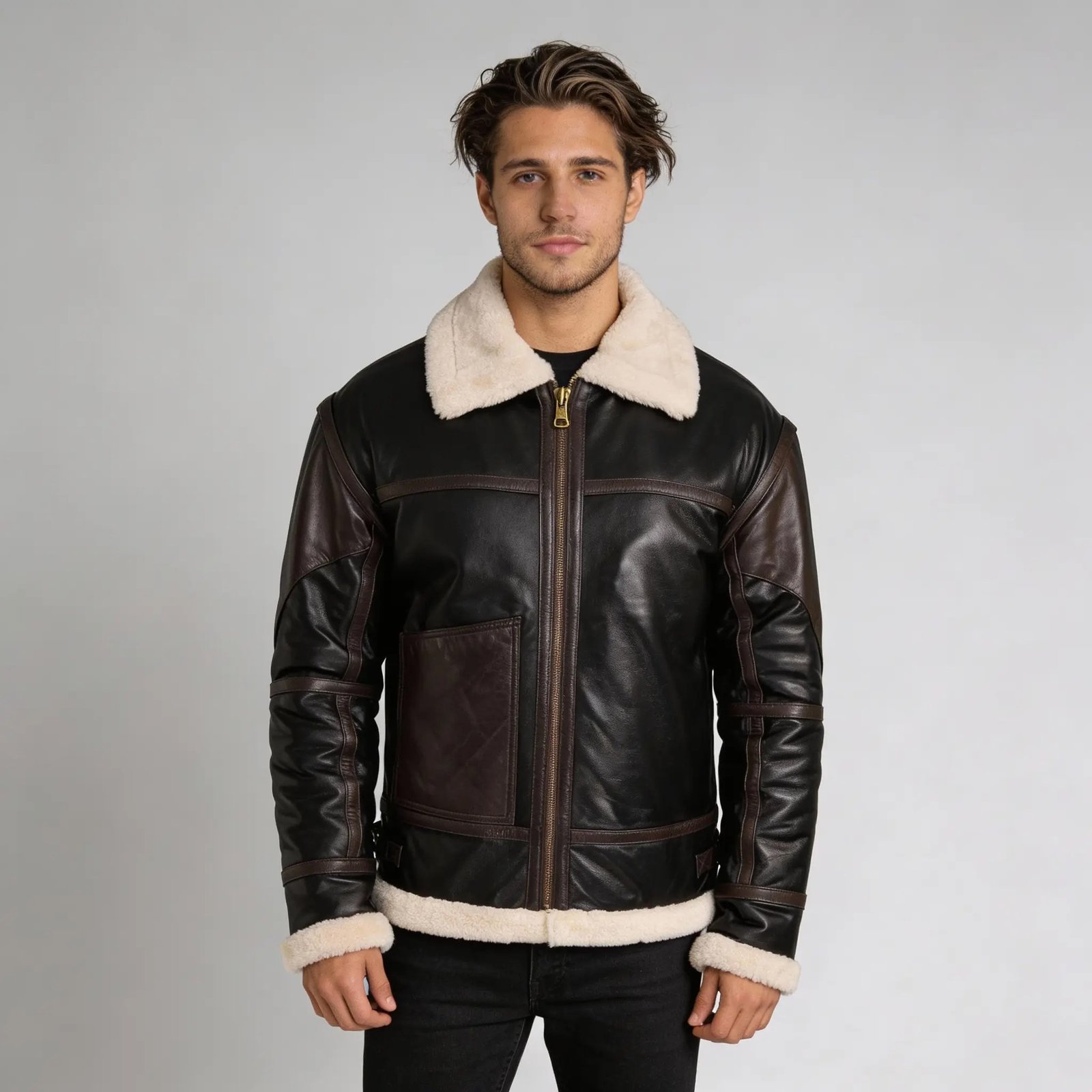 Black B3 Lambskin Bomber Leather Jacket - Image 2