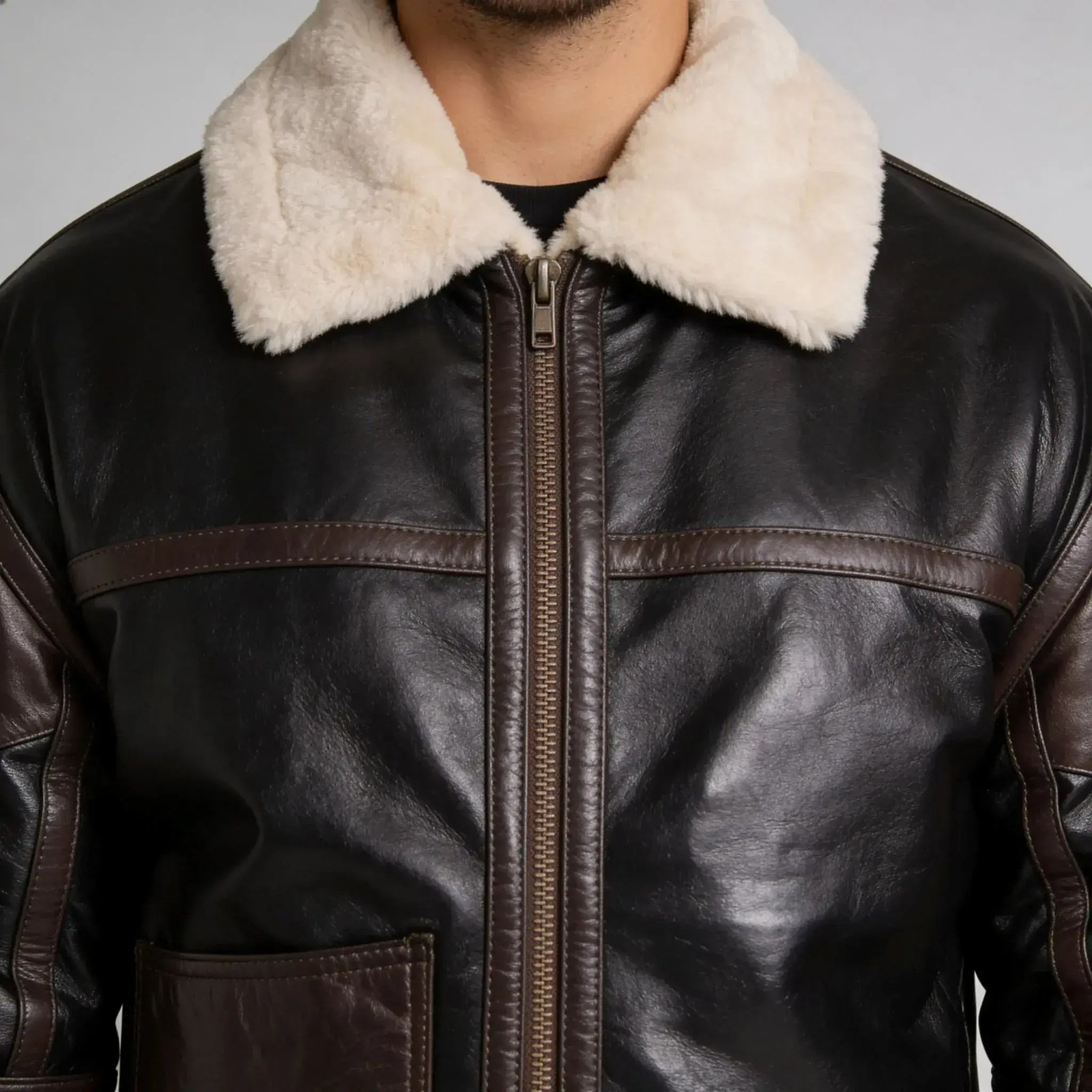 Black B3 Lambskin Bomber Leather Jacket - Image 6