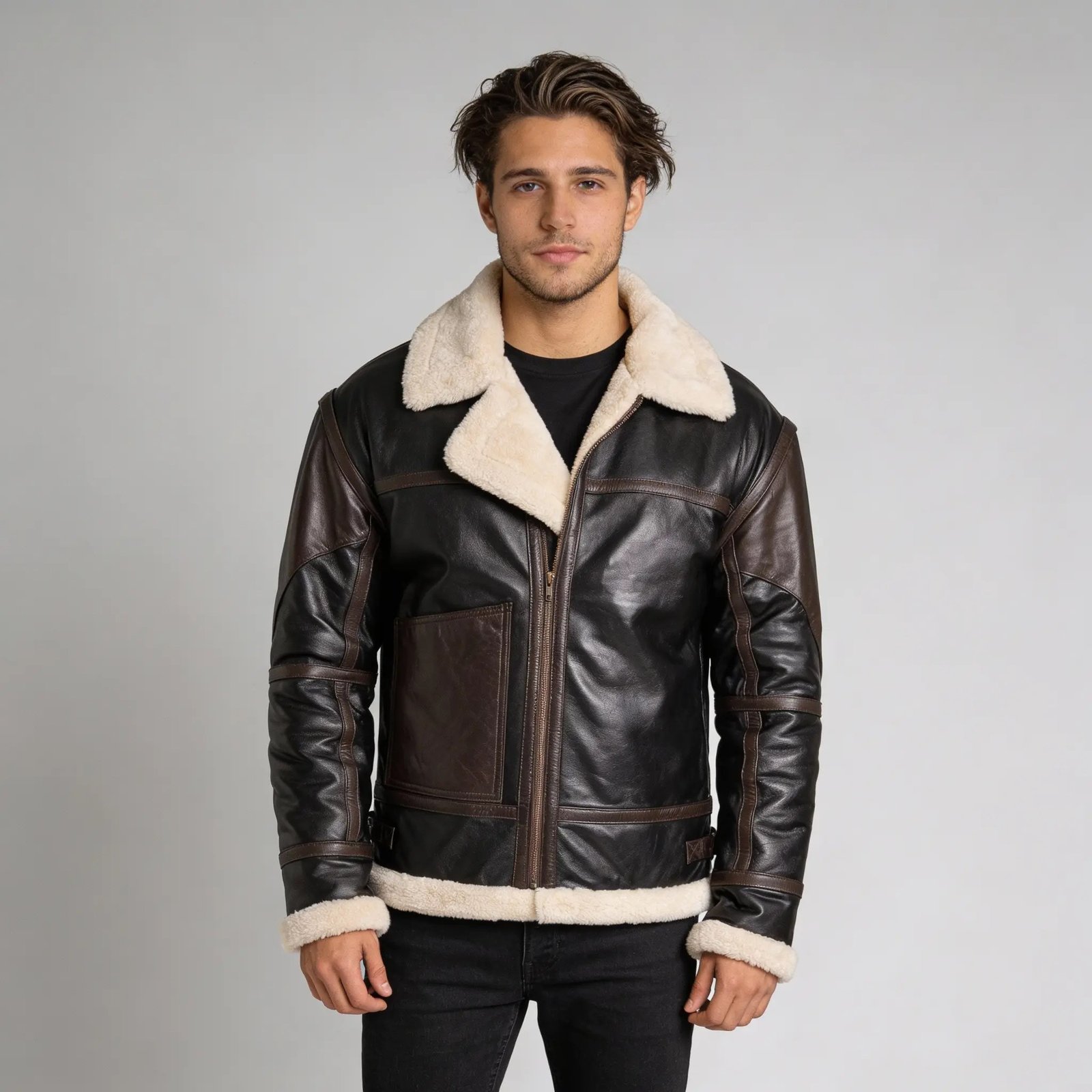 Black B3 Lambskin Bomber Leather Jacket - Image 3