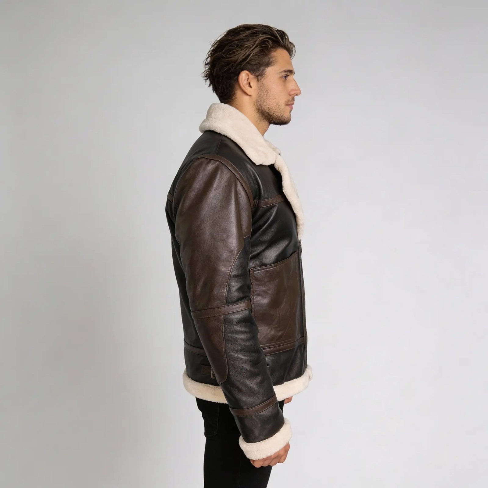 Black B3 Lambskin Bomber Leather Jacket - Image 5