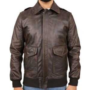 Distressed Aviator Air Force Leather Bomber Jacket