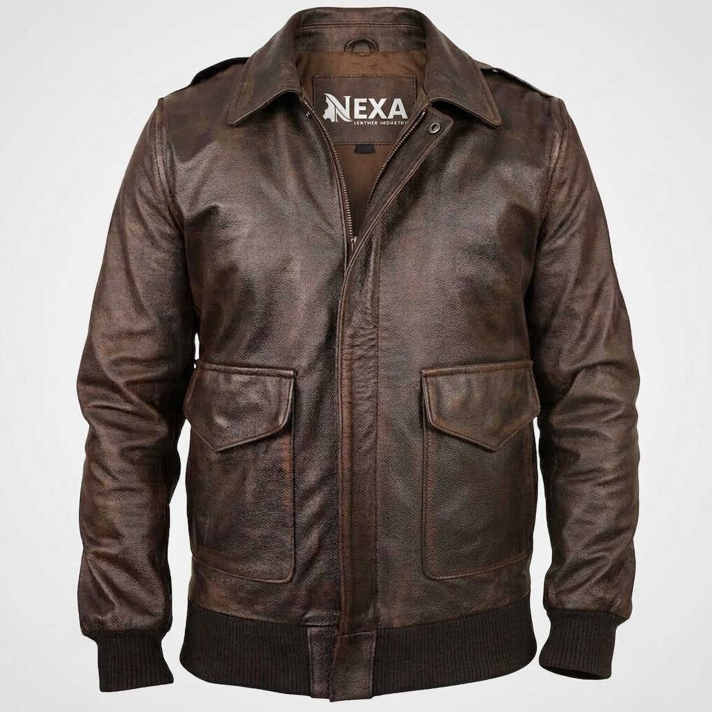 Distressed Aviator Air Force Leather Bomber Jacket