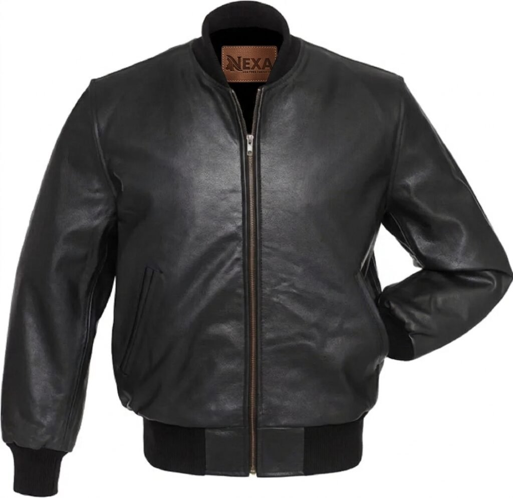 Men’s Black Zipper Bomber Leather Jacket