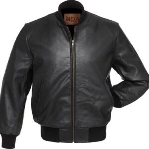 Men’s Black Zipper Bomber Leather Jacket