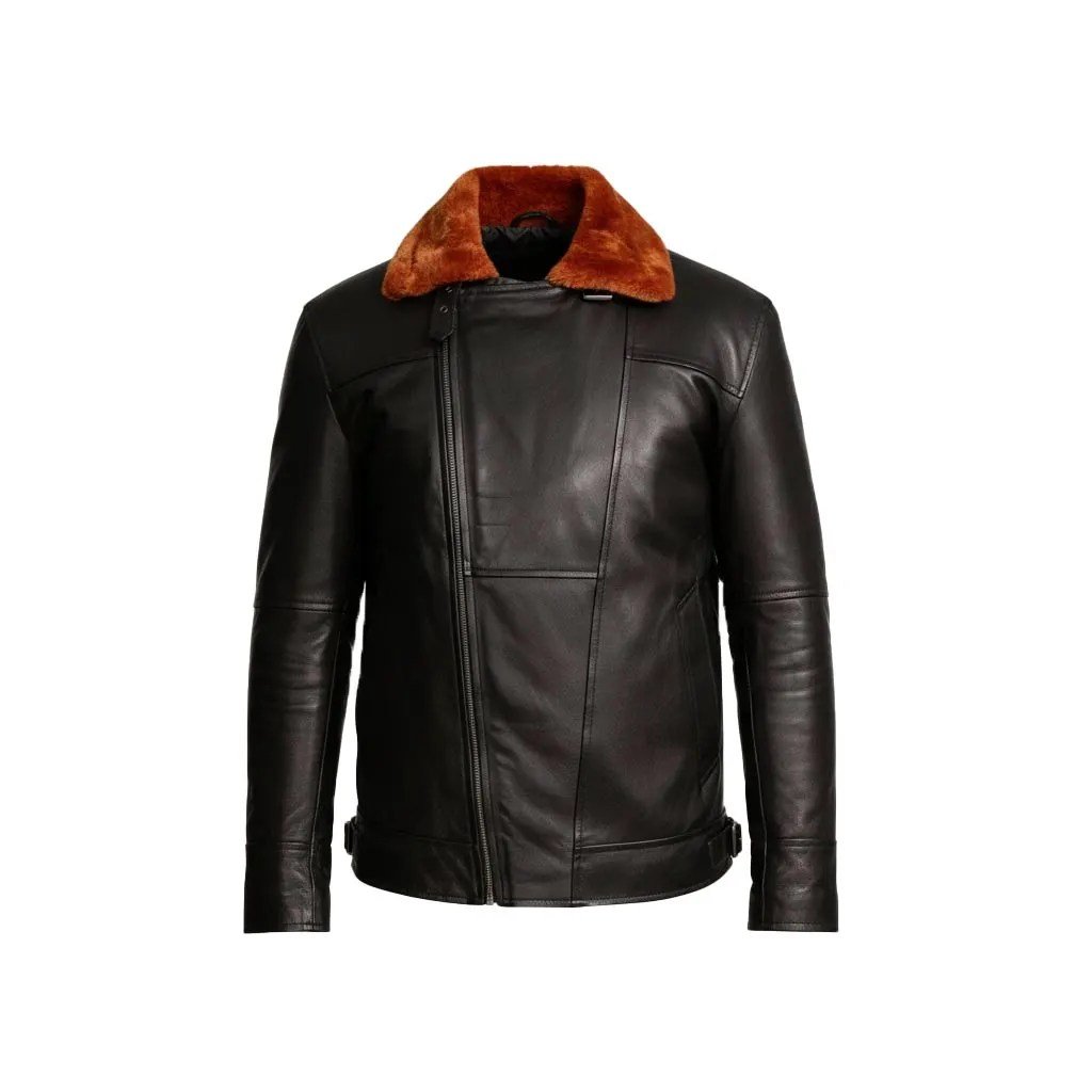 Men’s Black Aviator Bomber Fur Shearling Sheepskin Leather Jacket - Image 8