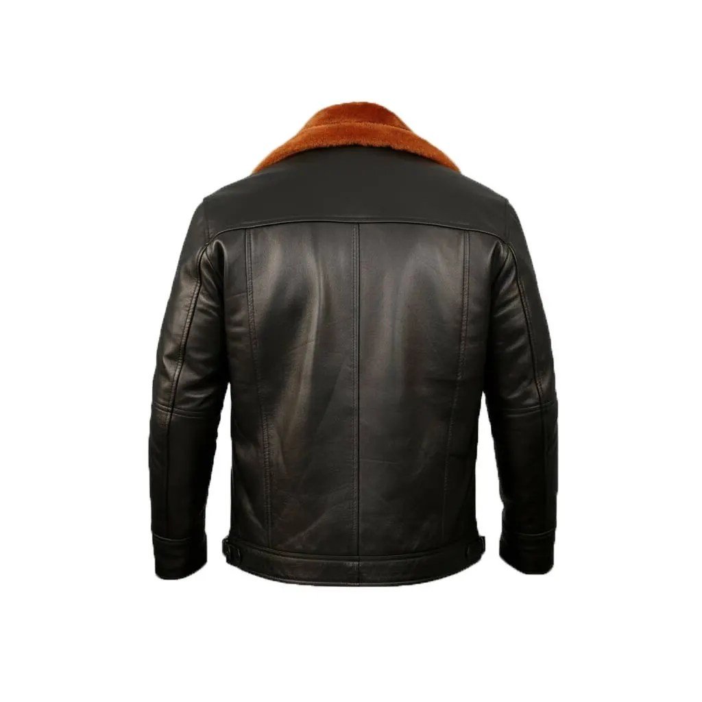 Men’s Black Aviator Bomber Fur Shearling Sheepskin Leather Jacket - Image 9