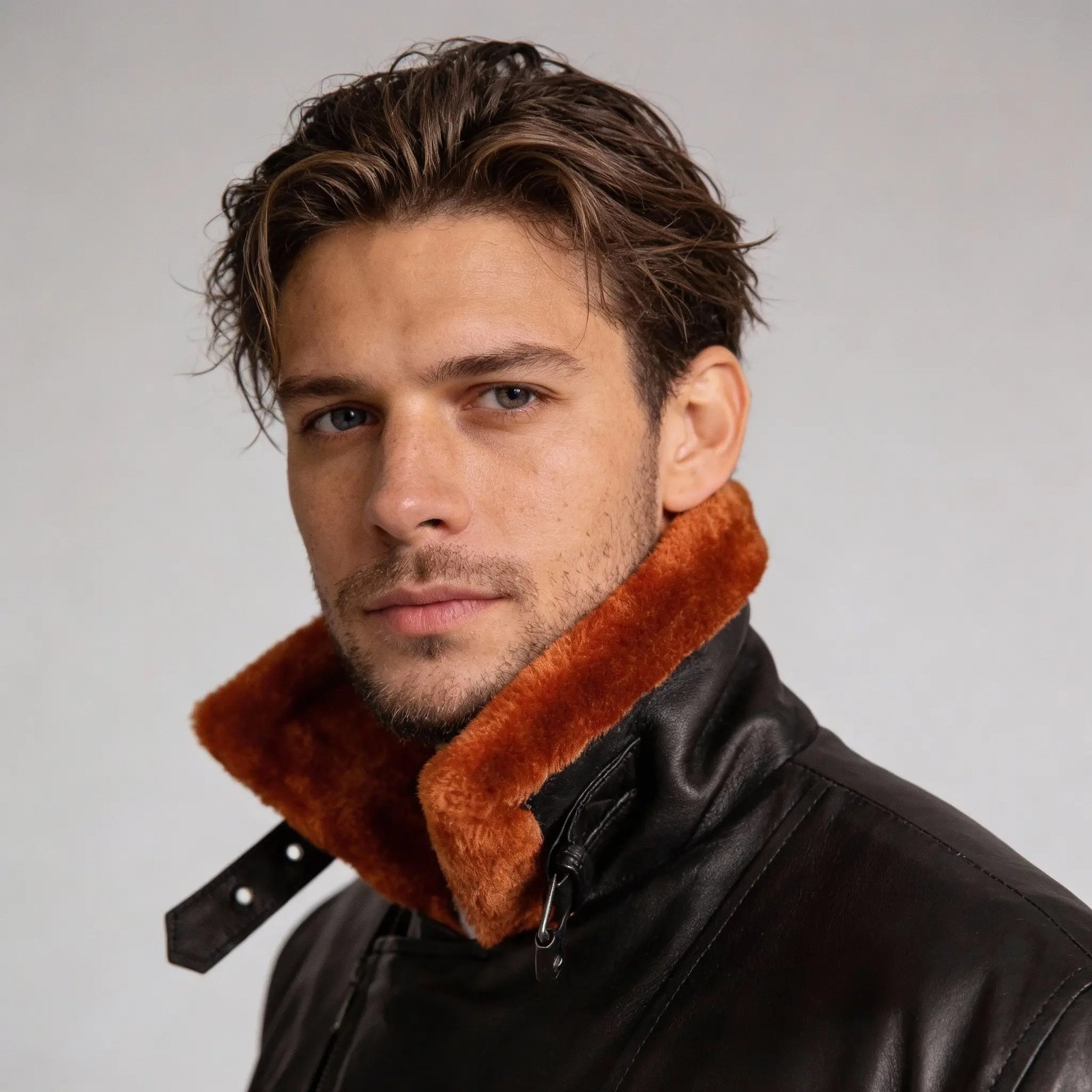 Men’s Black Aviator Bomber Fur Shearling Sheepskin Leather Jacket - Image 7
