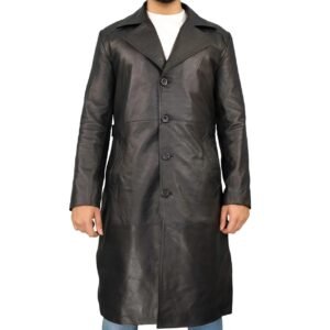 Men’s Black Leather Duster Coat