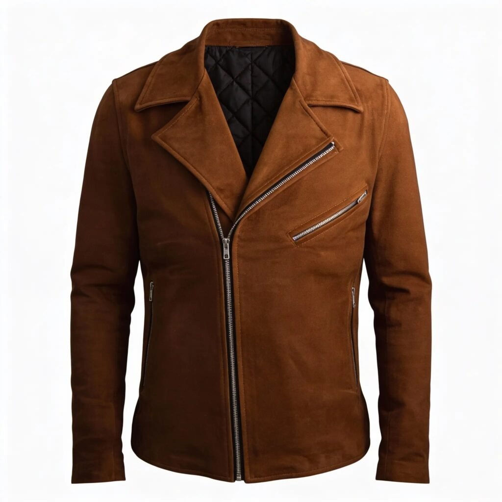 Men’s Brown Double Rider Suede Leather Jacket