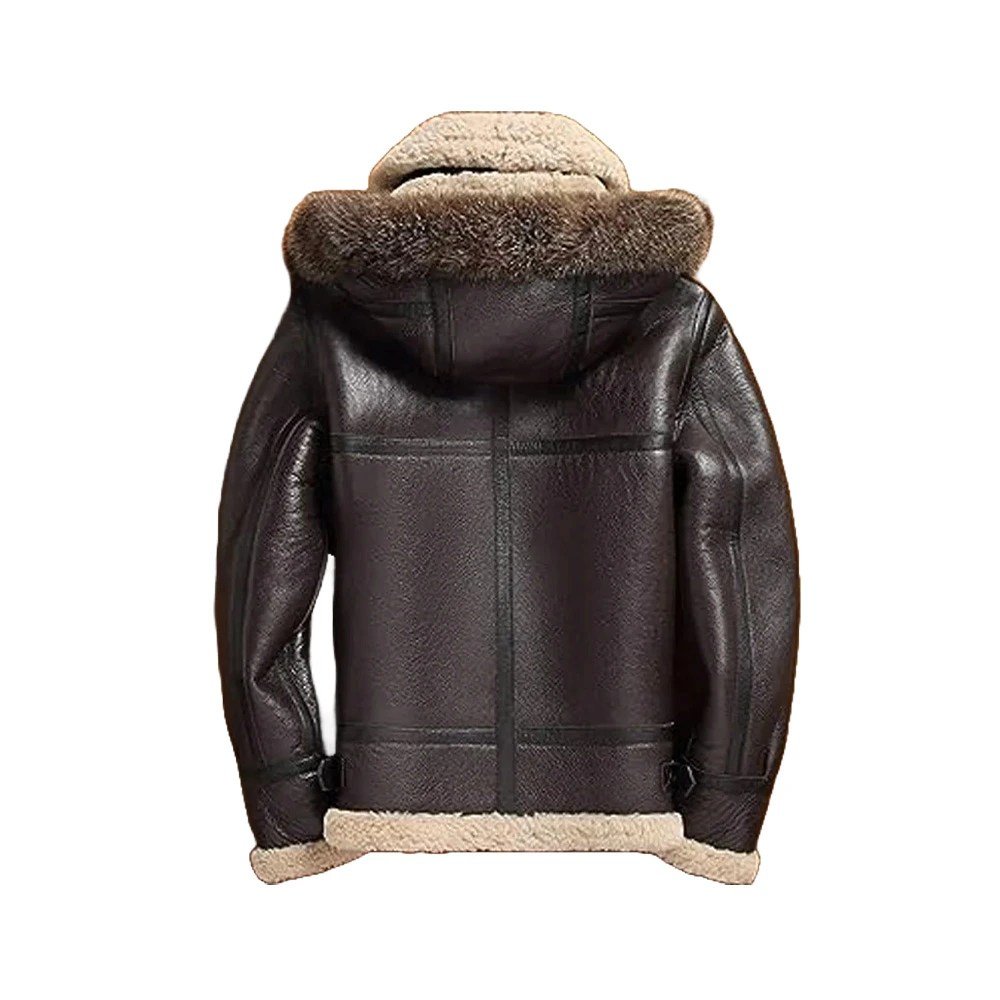 Men’s Brown Fur Shearling Sheepskin Leather Jacket - Image 2