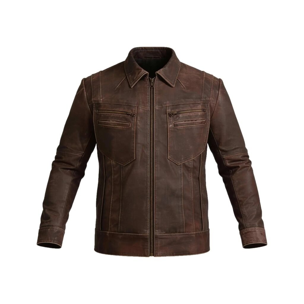 Men’s Brown Lambskin Biker Leather Jacket