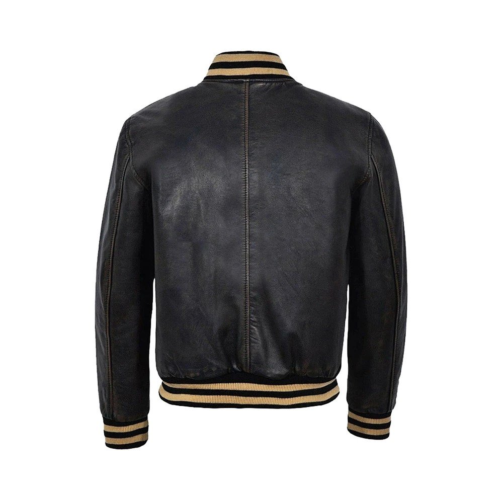 Men’s Distressed Varsity Leather Jacket - Image 3