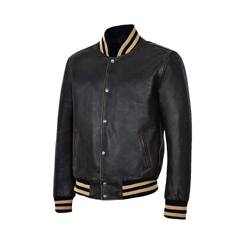 Men’s Distressed Varsity Leather Jacket - Image 2