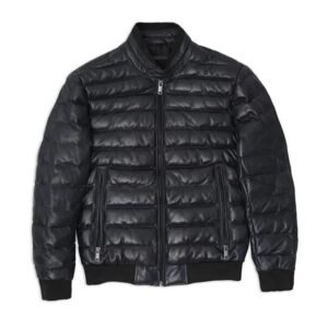 Men’s lambskin Black Puffer Bomber Leather Jacket