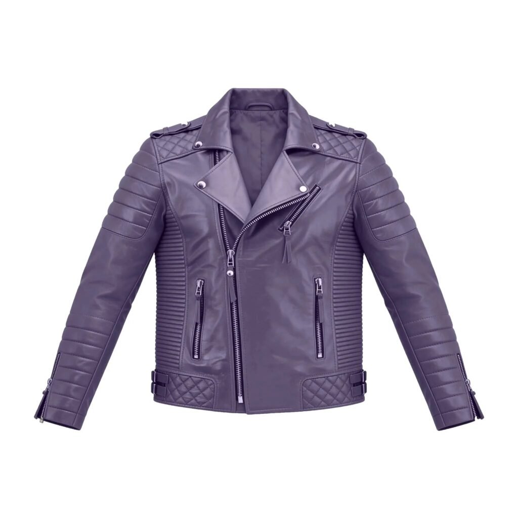 Men’s Motorcycle Cafe Racer Bomber Purple Biker Leather Jacket