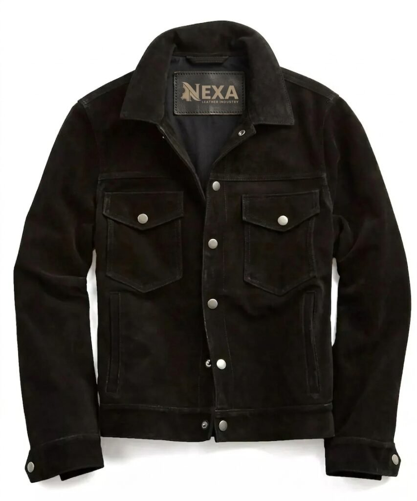 Men’s Black Suede Trucker Leather Jacket
