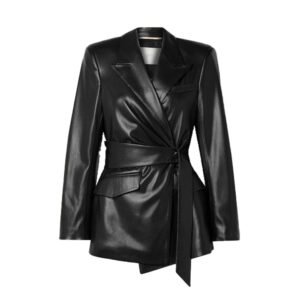 Women’s Black Belted Leather Blazer Jacket