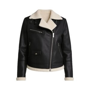 Women’s Black Biker Shearling Aviator Leather Jacket