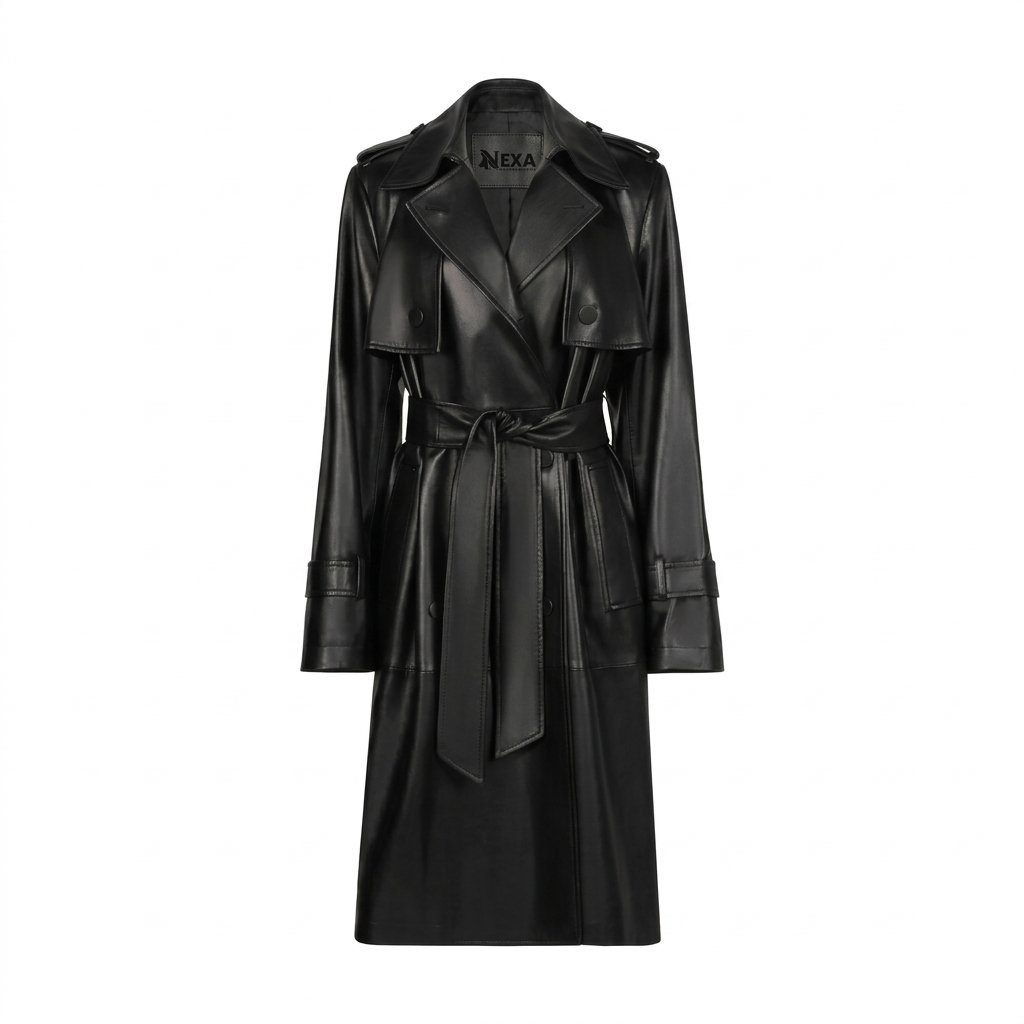 Women’s Black Leather Trench Coat