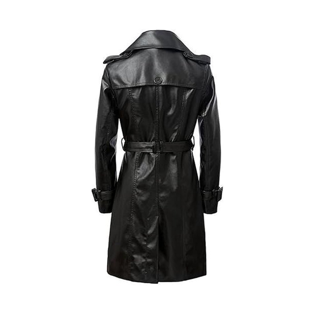 Women’s Black Lambskin Leather Trench Coat - Image 2
