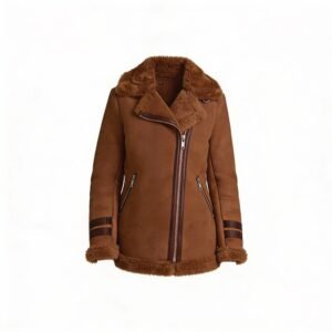 Women’s Brown Shearling Biker Suede Aviator Leather Jacket
