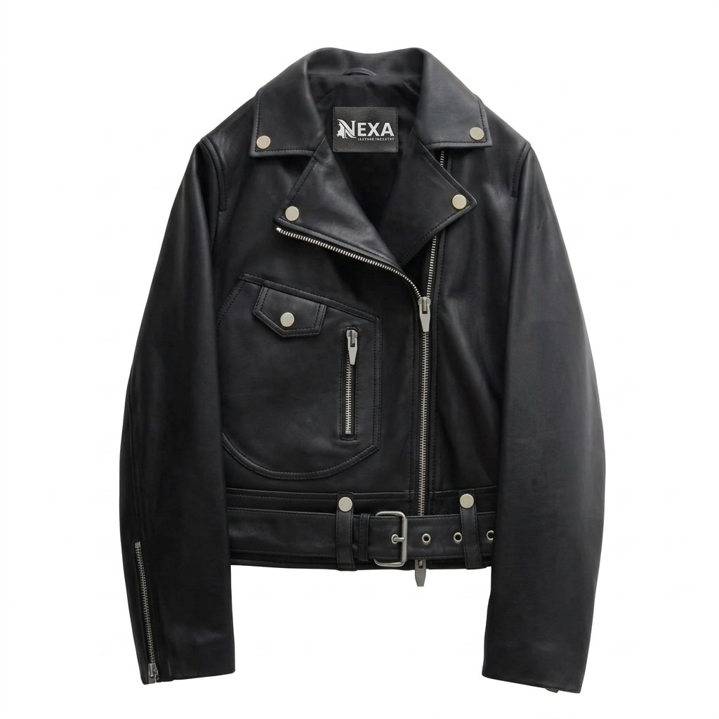 Women’s Buckle Belted Sheepskin Moto Jacket