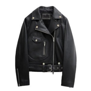 Women’s Buckle Belted Sheepskin Moto Jacket