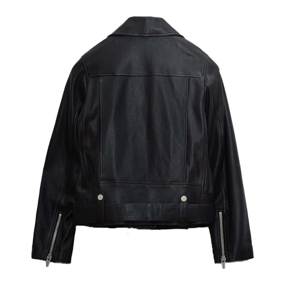 Women’s Buckle Belted Sheepskin Moto Jacket - Image 2